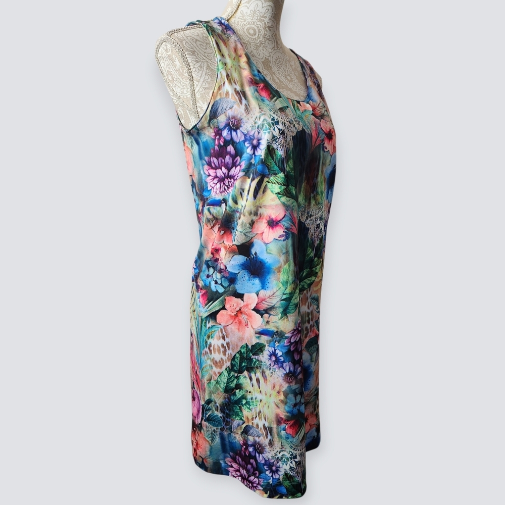 Carmen Marc Valvo Mini Shift Dress Fairycore Print Floral Stretch Sz. M